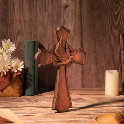Holy Spirit Cross Wooden Hand Carved Cross for Wall Decor,Religious Gift Cross