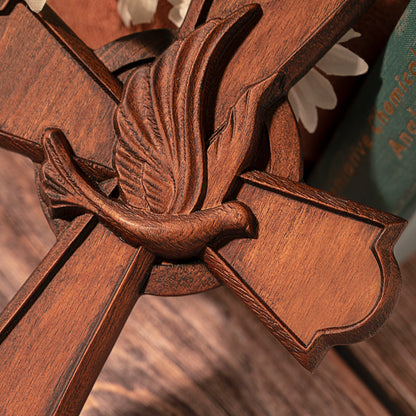 Holy Spirit Cross Wooden Hand Carved Cross for Wall Decor,Religious Gift Cross