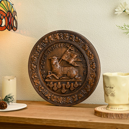 Round Wood Carving,Passover Lamb Round wood carving,home decoration tabletop arrangement
