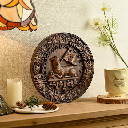 Round Wood Carving,Passover Lamb Round wood carving,home decoration tabletop arrangement