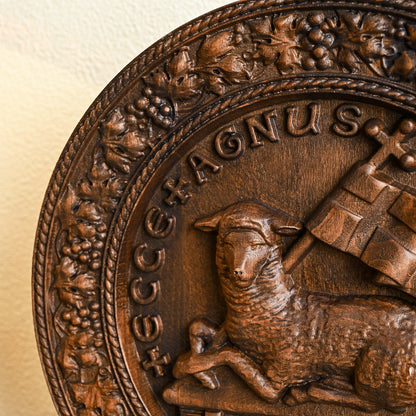 Round Wood Carving,Passover Lamb Round wood carving,home decoration tabletop arrangement