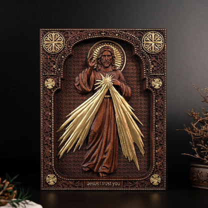 The Sacred Heart and Divine Mercy Jesus Christ Wood Wall Plaque,wood carving religious,Holy Statue
