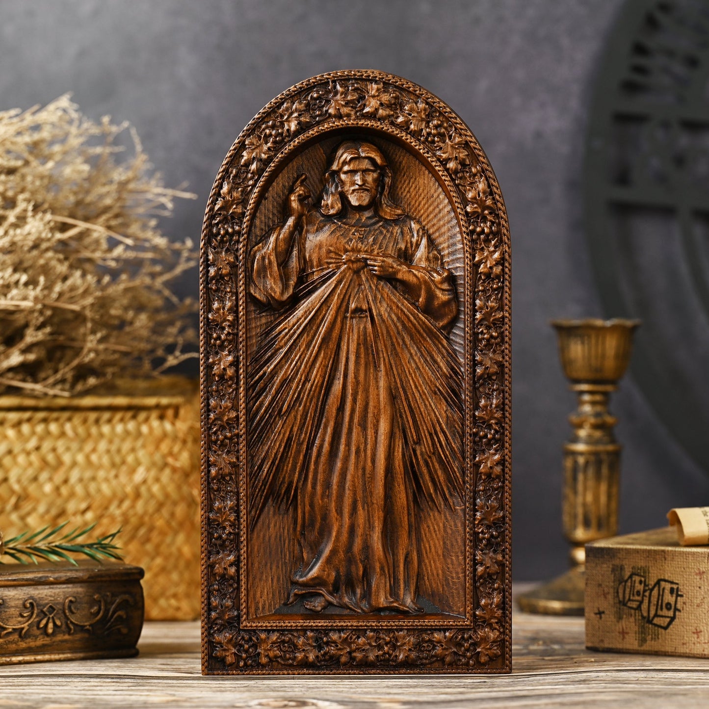 Sacred Heart of Jesus and Our Lady of Mercy Tabletop Decorative Artwork,Religious Icon,christian home