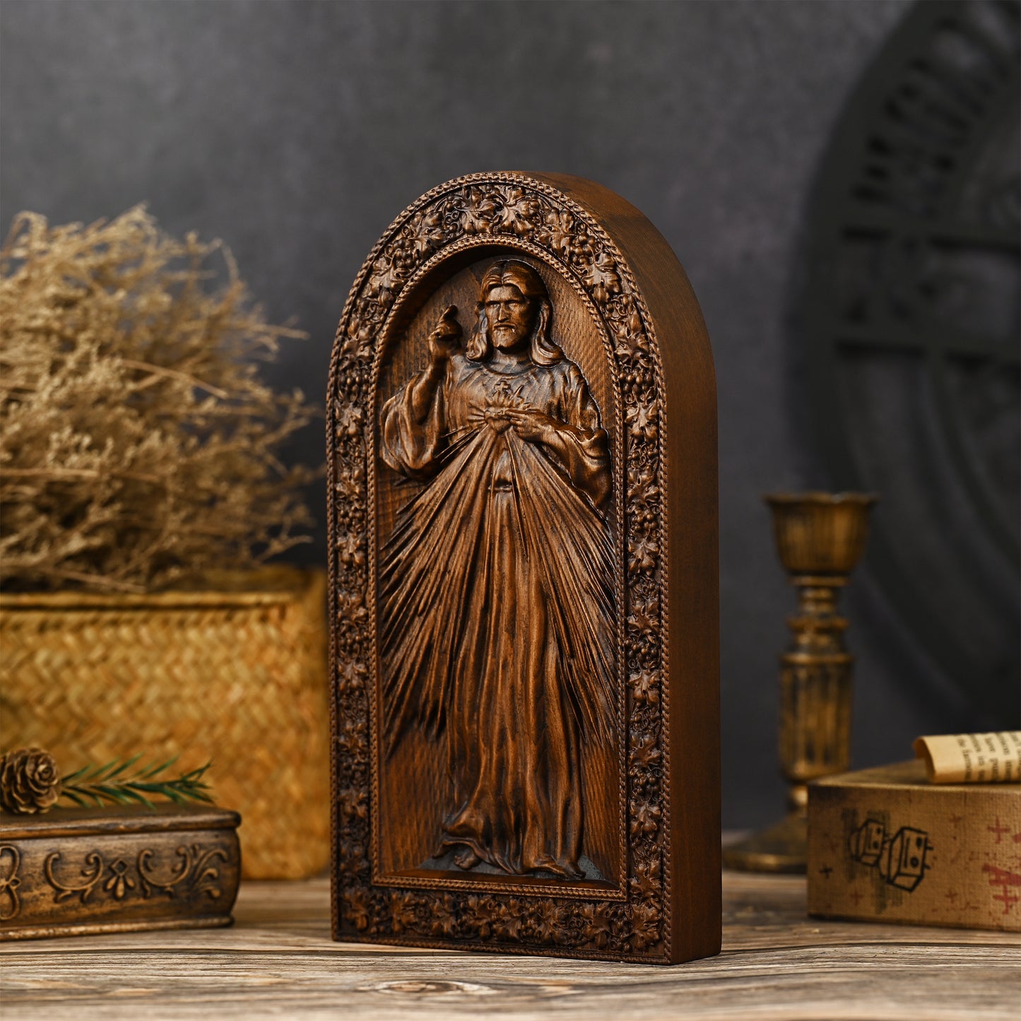 Sacred Heart of Jesus and Our Lady of Mercy Tabletop Decorative Artwork,Religious Icon,christian home