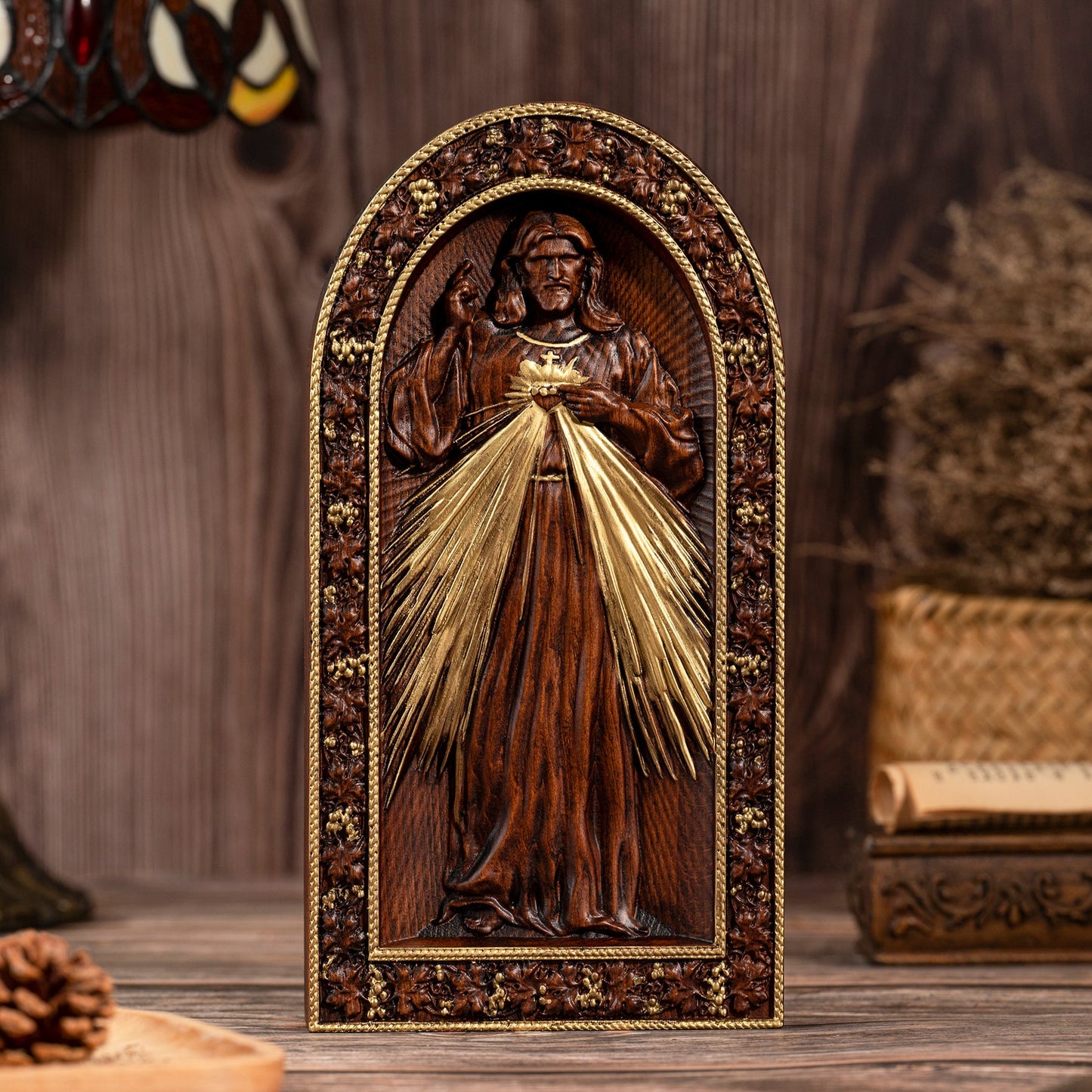 Sacred Heart of Jesus and Our Lady of Mercy Tabletop Decorative Artwork,Religious Icon,christian home