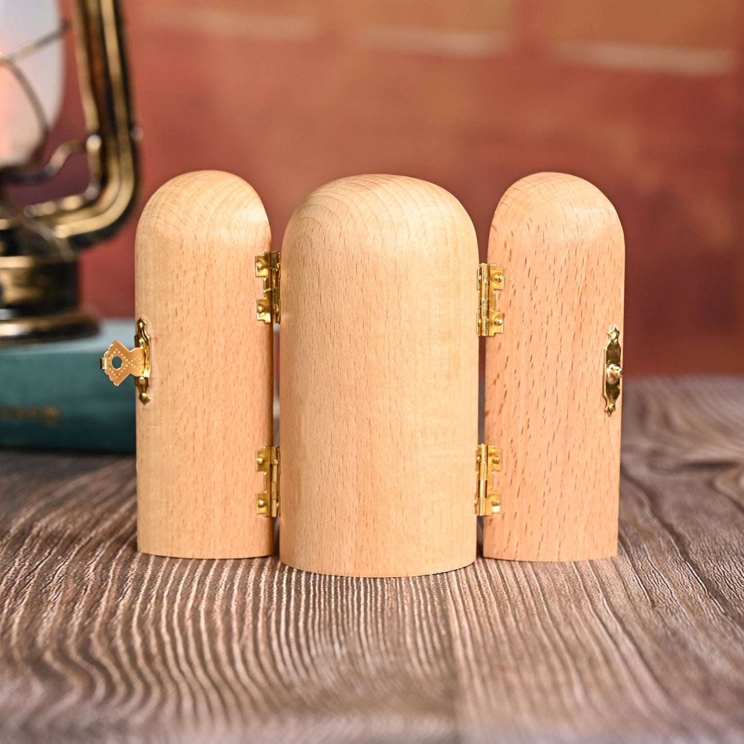 Round Wood Carving,Catholic holy relics three-fold wooden box,hanging art,religious Blessing