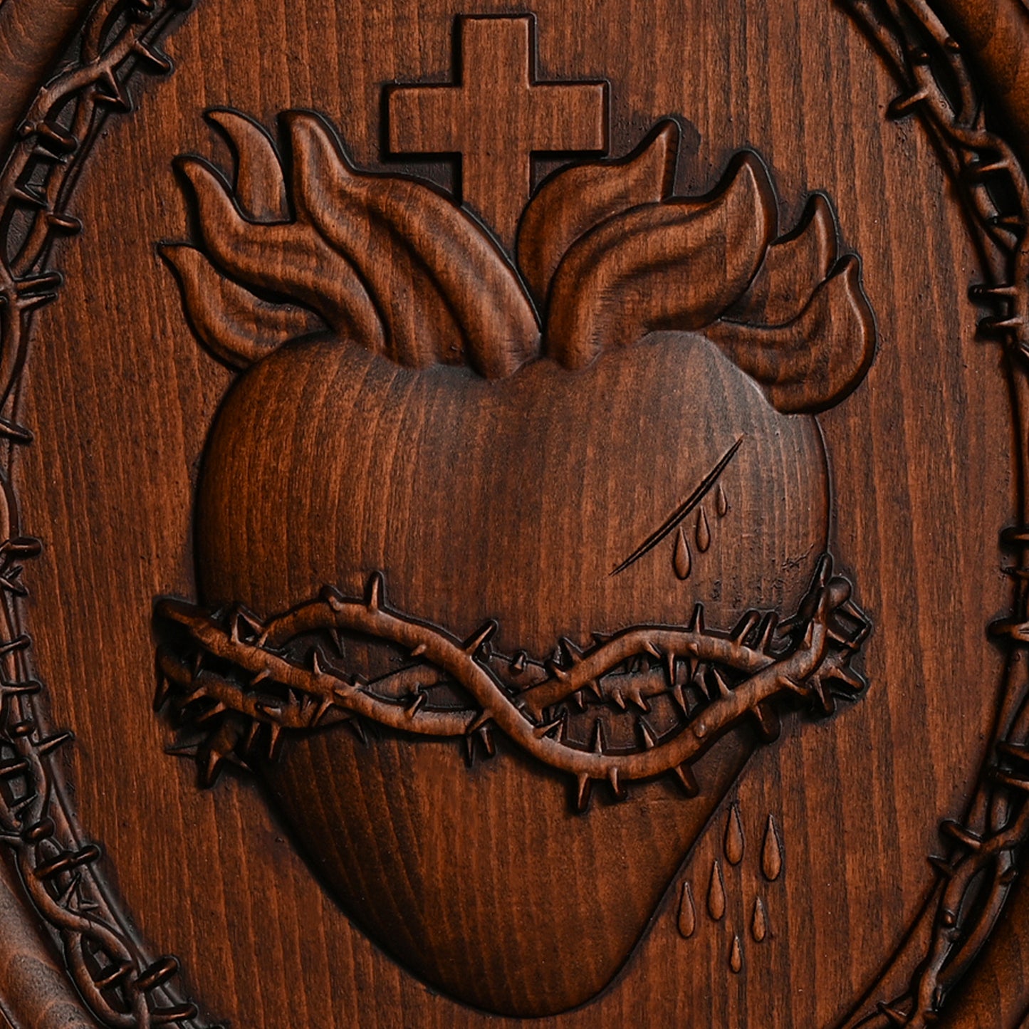 Religious Wood carving Sacred Heart of Jesus,Sacred Family Three Sacred Hearts Wall Decoration Wood Sculpture