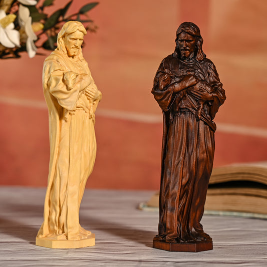 Religious Wood carving,Jesus Christ,good shepherd,religious figure,nativity scene,decoration church