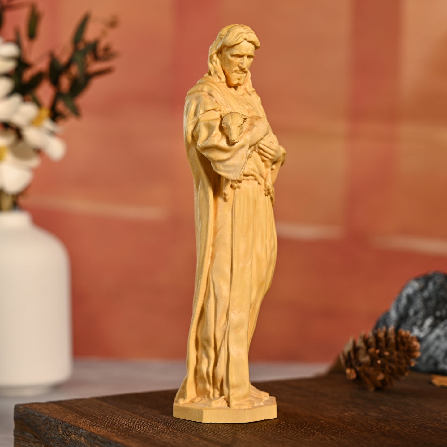 Religious Wood carving,Jesus Christ,good shepherd,religious figure,nativity scene,decoration church