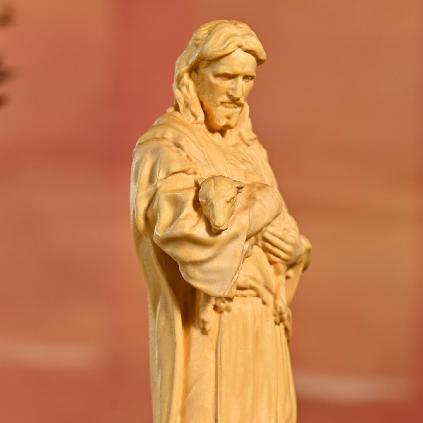 Religious Wood carving,Jesus Christ,good shepherd,religious figure,nativity scene,decoration church