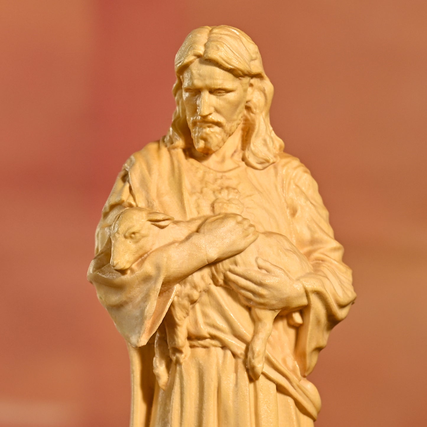 Religious Wood carving,Jesus Christ,good shepherd,religious figure,nativity scene,decoration church