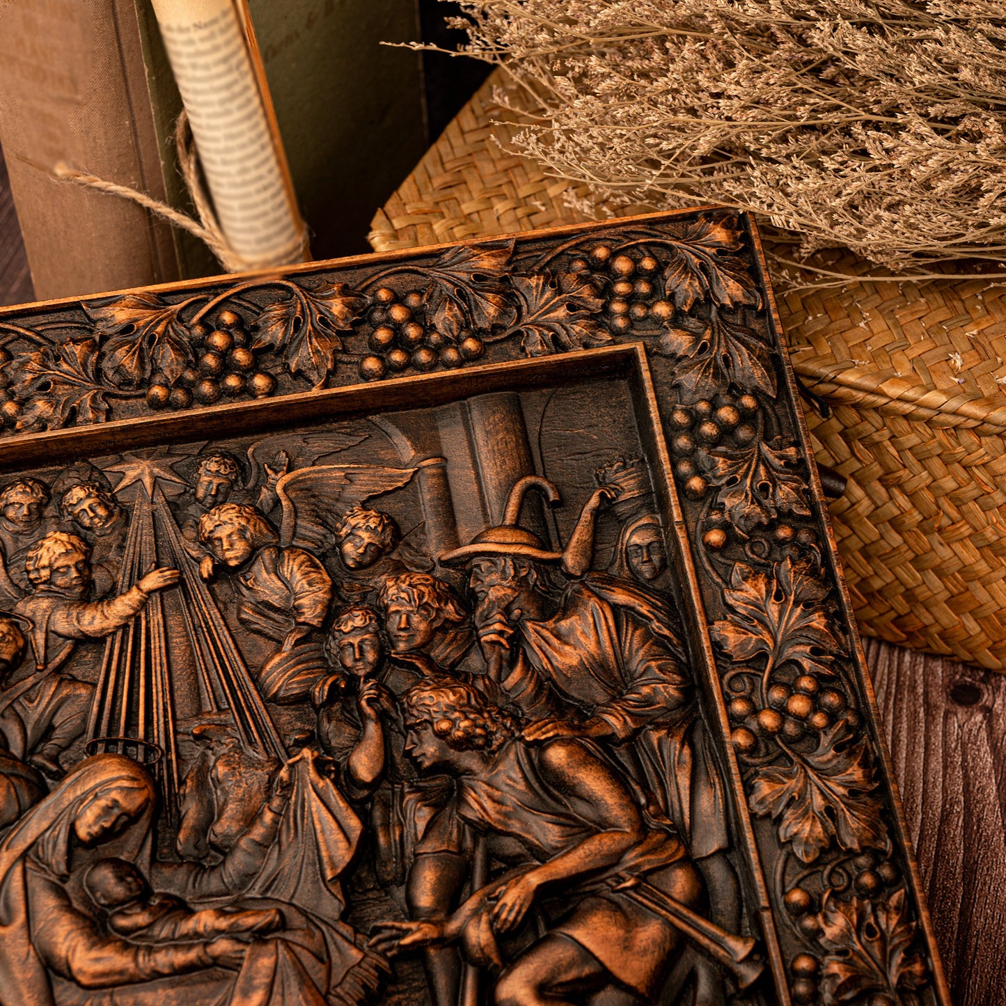 Home decoration wooden Nativity Scene plaque, Christian sculpture, nativity figurine, religious Christmas gift