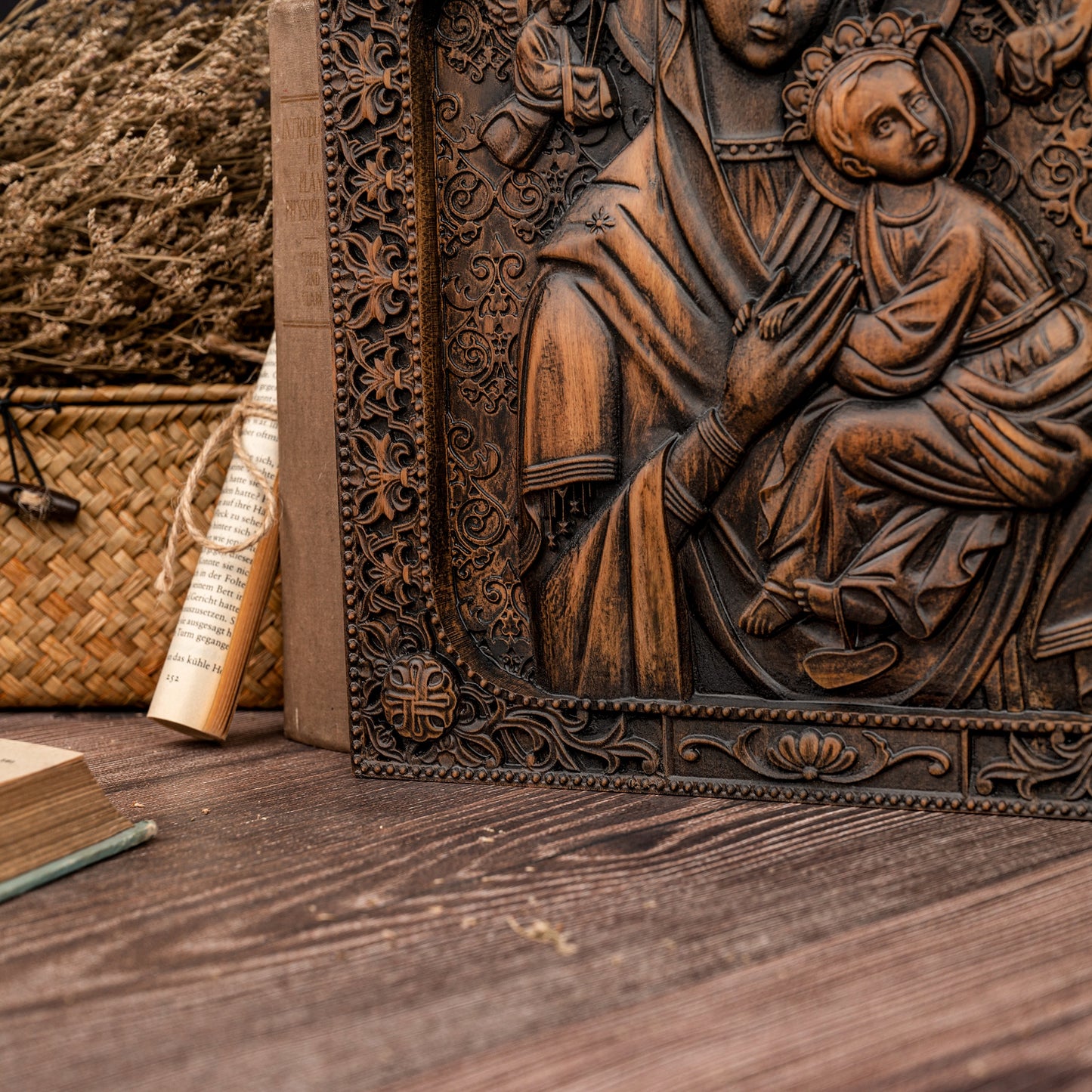 Wood carving statue,Our Lady of Perpetual Help Wood Carving Wall Decor Gift,Blessed Virgin Mary