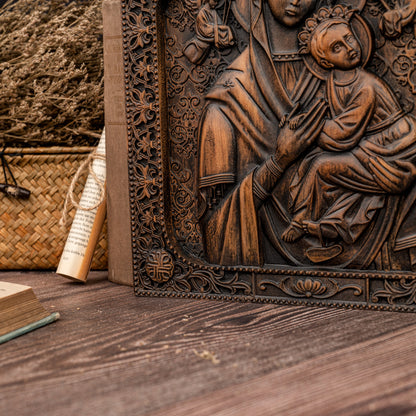 Wood carving statue,Our Lady of Perpetual Help Wood Carving Wall Decor Gift,Blessed Virgin Mary