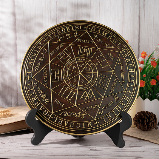 Seven Angels Disc Wood Carving,Amulet to protect against the evil eye, curses and spells