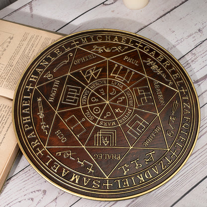Seven Angels Disc Wood Carving,Amulet to protect against the evil eye, curses and spells