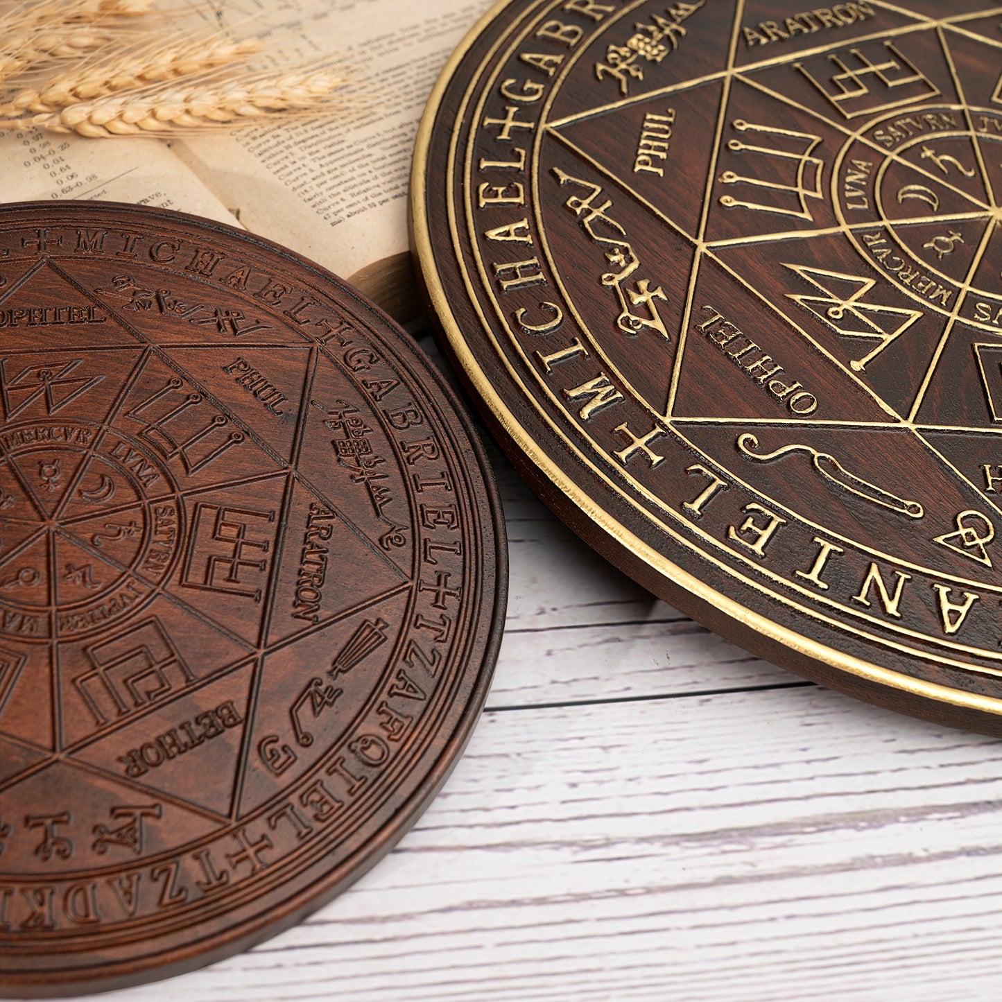 Seven Angels Disc Wood Carving,Amulet to protect against the evil eye, curses and spells