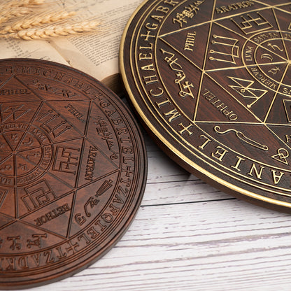 Seven Angels Disc Wood Carving,Amulet to protect against the evil eye, curses and spells