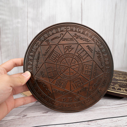 Seven Angels Disc Wood Carving,Amulet to protect against the evil eye, curses and spells