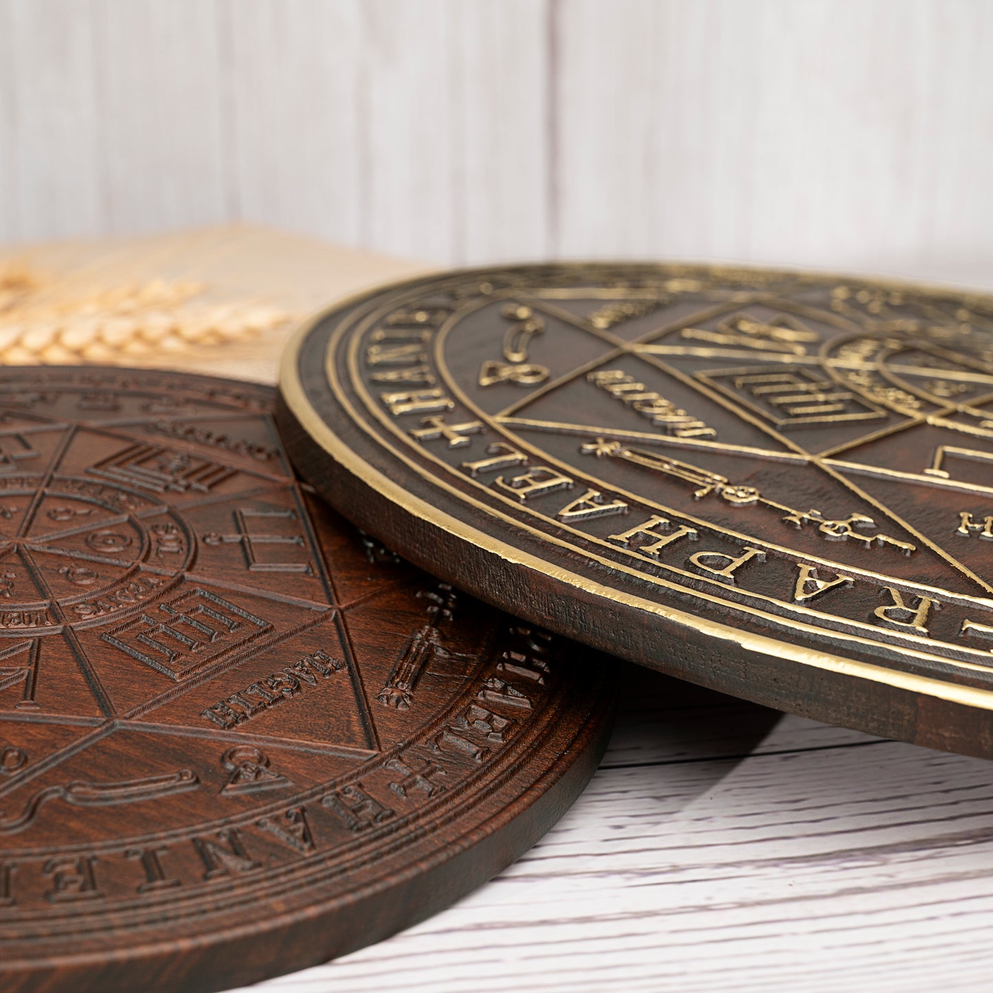 Seven Angels Disc Wood Carving,Amulet to protect against the evil eye, curses and spells