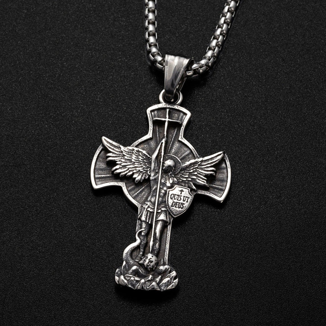 New titanium steel/S925K silver Saint Michael Archangel Sword Shield Religious Jewelry