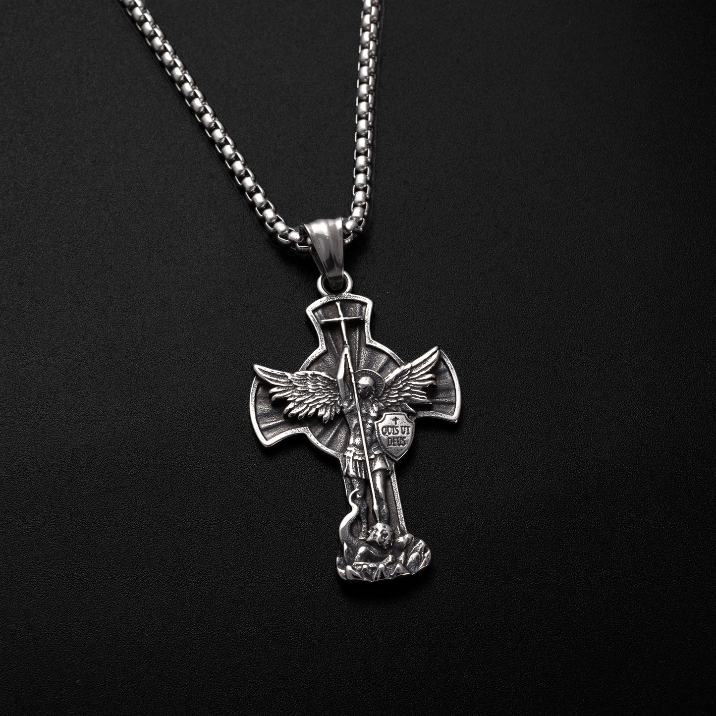 New titanium steel/S925K silver Saint Michael Archangel Sword Shield Religious Jewelry