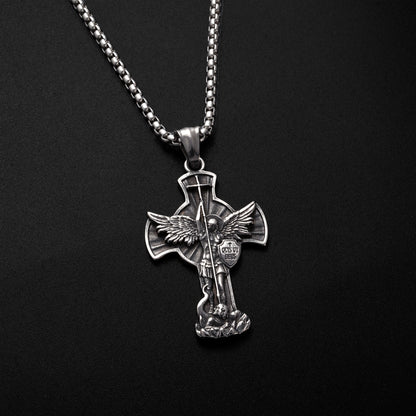 New titanium steel/S925K silver Saint Michael Archangel Sword Shield Religious Jewelry