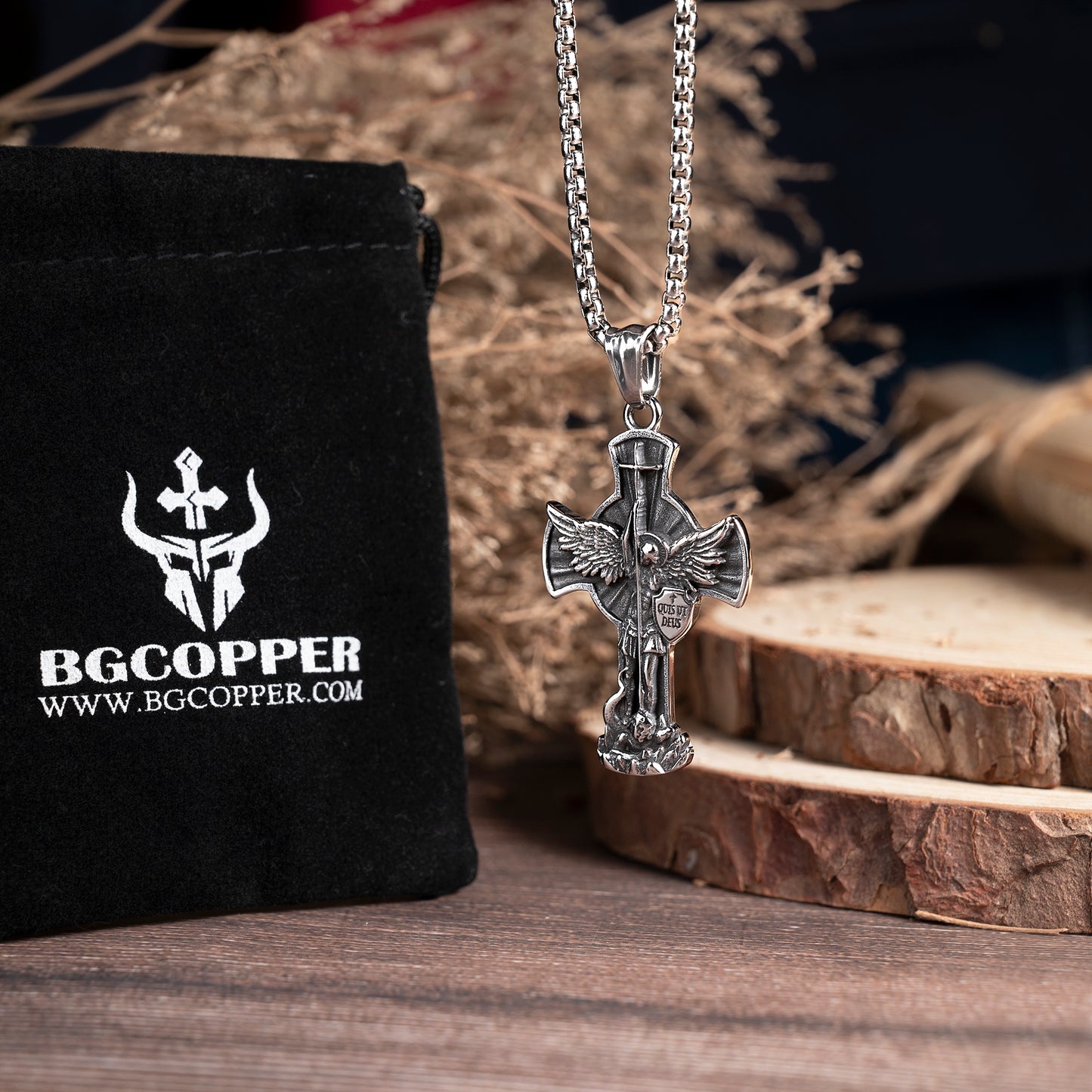 New titanium steel/S925K silver Saint Michael Archangel Sword Shield Religious Jewelry