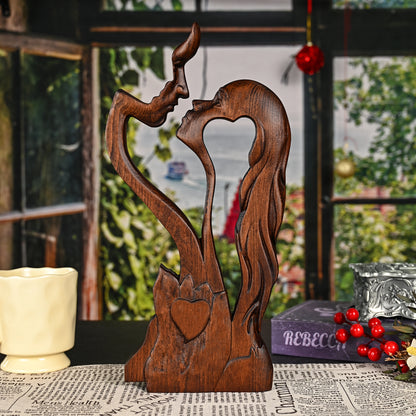 Cross wood carving,Couple portrait sculpture Love Cross,carved tabletop,Wedding Family s day gift,