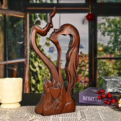 Cross wood carving,Couple portrait sculpture Love Cross,carved tabletop,Wedding Family s day gift,