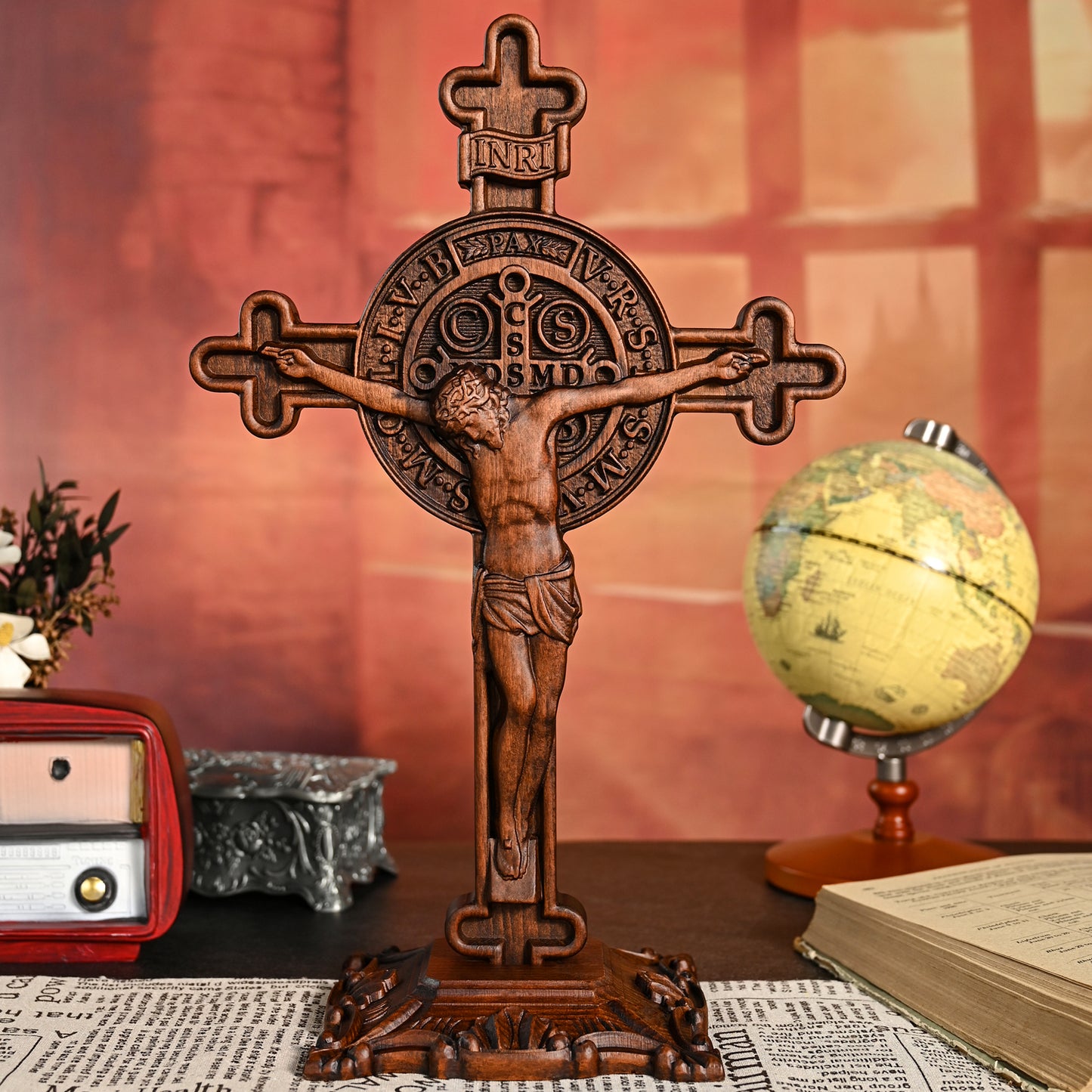 Wooden cross,St. Benedict Exorcism Cross wood carve,Bless you and your family,catholic religious