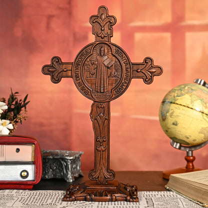 Wooden cross,St. Benedict Exorcism Cross wood carve,Bless you and your family,catholic religious