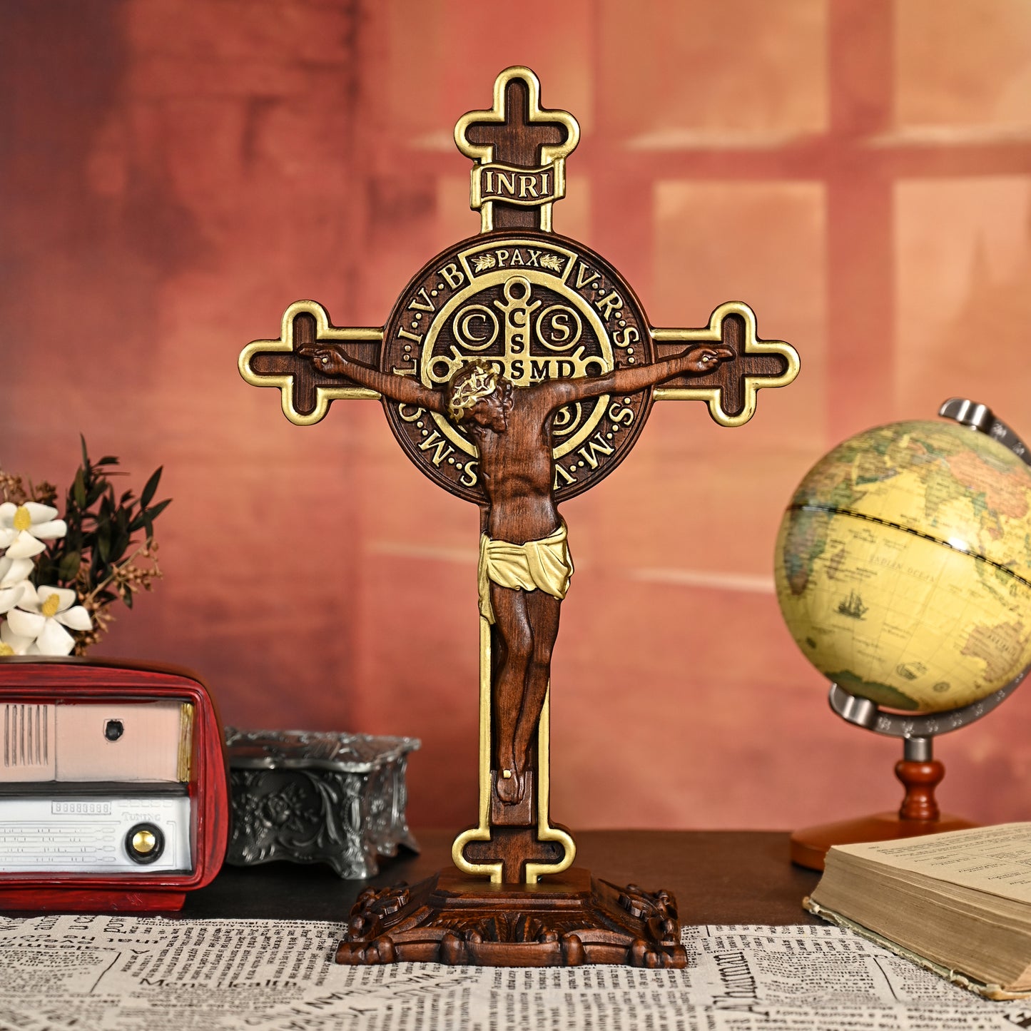 Wooden cross,St. Benedict Exorcism Cross wood carve,Bless you and your family,catholic religious