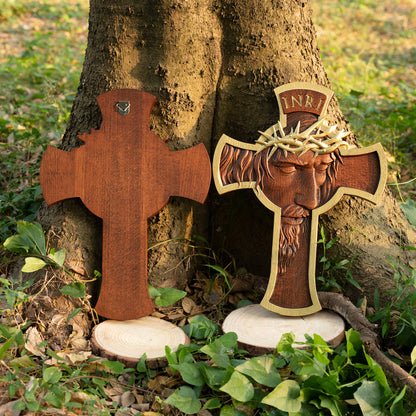 Jesus Holy Crown of Thorns Wood Cross, Christ delivered us from the curse of sin,Religious Sculpture