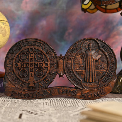 Wood tabletop ornament,St. Benedict's Exorcism Medal Christian Wall Plaque,Best Christmas Gift