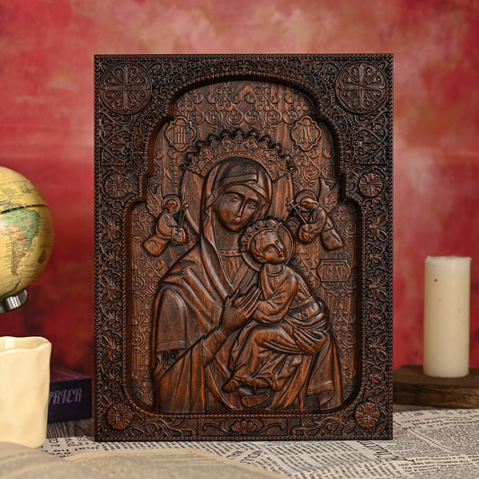 Wood carving statue,Our Lady of Perpetual Help Wood Carving Wall Decor Gift,Blessed Virgin Mary