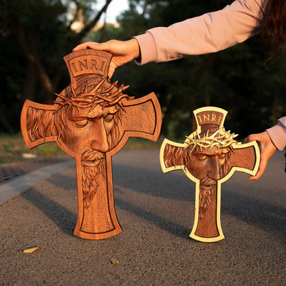 Jesus Holy Crown of Thorns Wood Cross, Christ delivered us from the curse of sin,Religious Sculpture