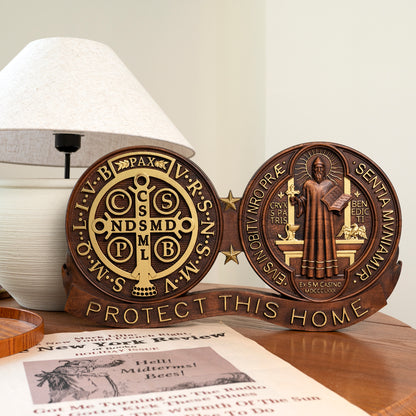 Wood tabletop ornament,St. Benedict's Exorcism Medal Christian Wall Plaque,Best Christmas Gift