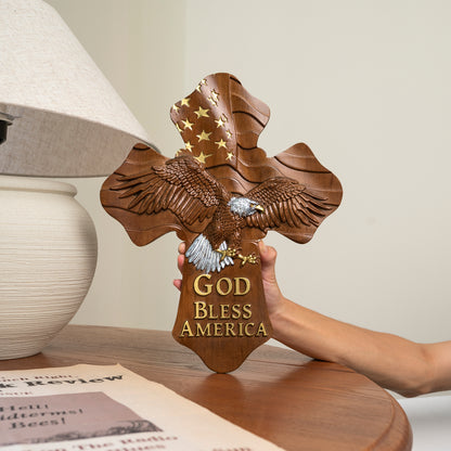 USA Wood carving,American Eagle Wooden Cross,God Bless America,wooden wall hanging,christian gift