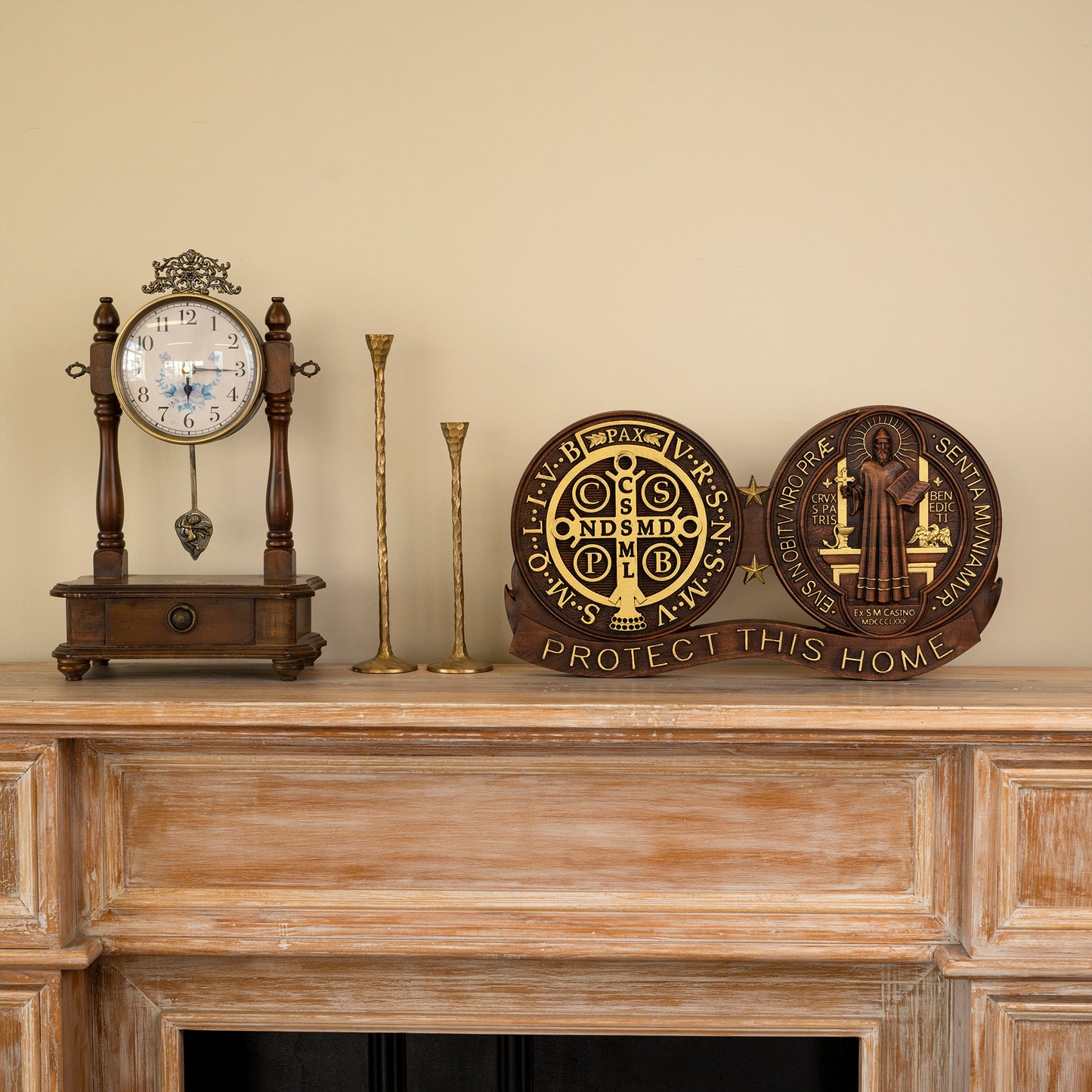 Wood tabletop ornament,St. Benedict's Exorcism Medal Christian Wall Plaque,Best Christmas Gift