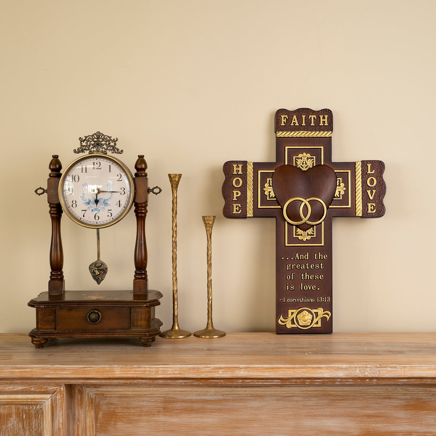 Wood carving statue Wedding Cross for Church,wall hanging art,Faith, Hope and Love Wall Cross with Bible Verse