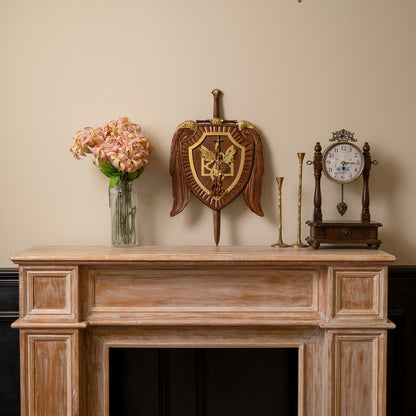 Large Wooden Carving,Sword and Shield Angel Solid Wood Carving,s exorcism,Guardian Angel