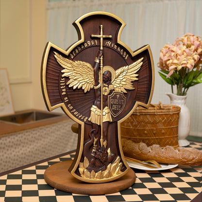 Wood carving gift,Archangel Michael Solid crosss,Hand carved from a whole piece of wood,Guardian Angel