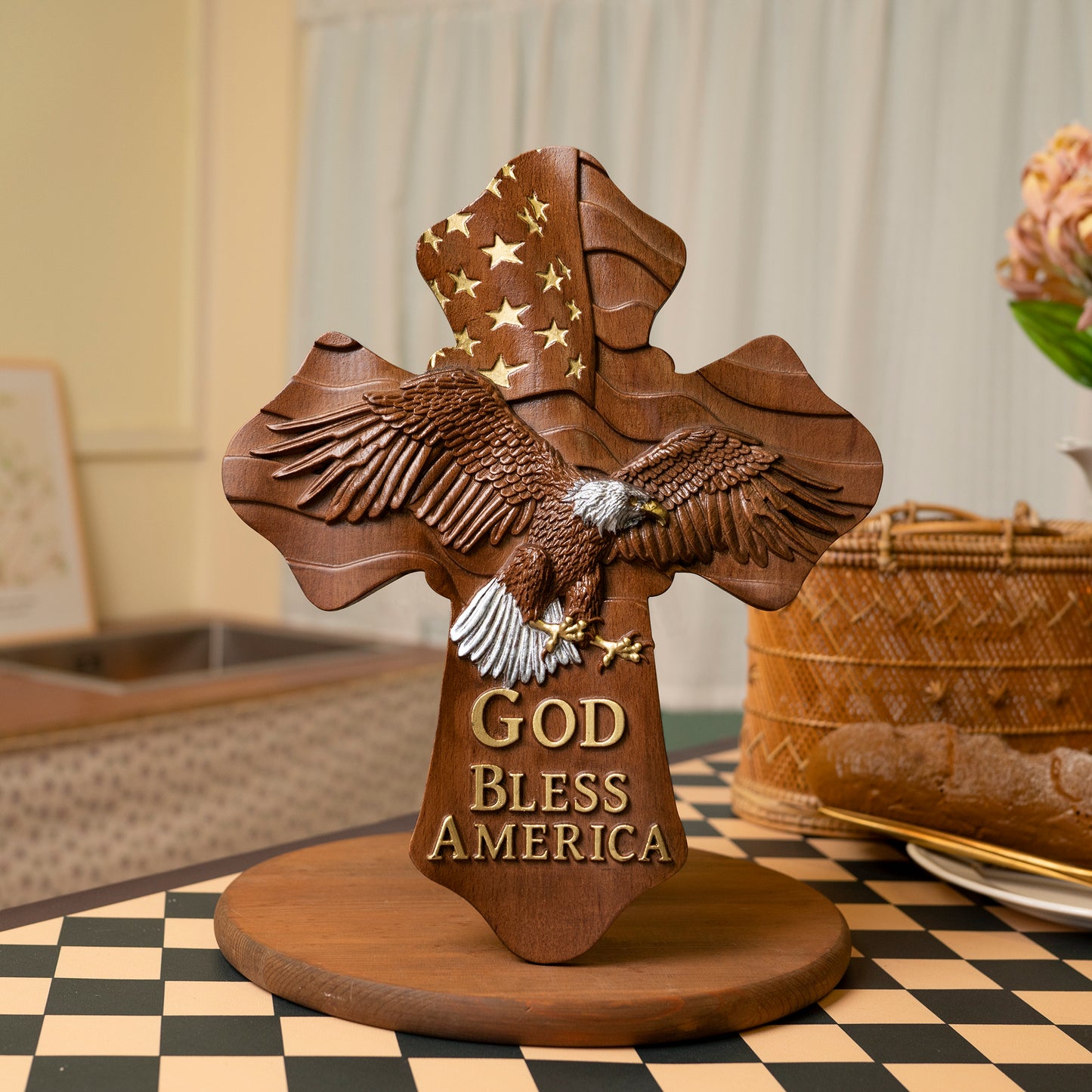 USA Wood carving,American Eagle Wooden Cross,God Bless America,wooden wall hanging,christian gift