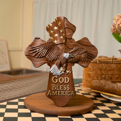 USA Wood carving,American Eagle Wooden Cross,God Bless America,wooden wall hanging,christian gift