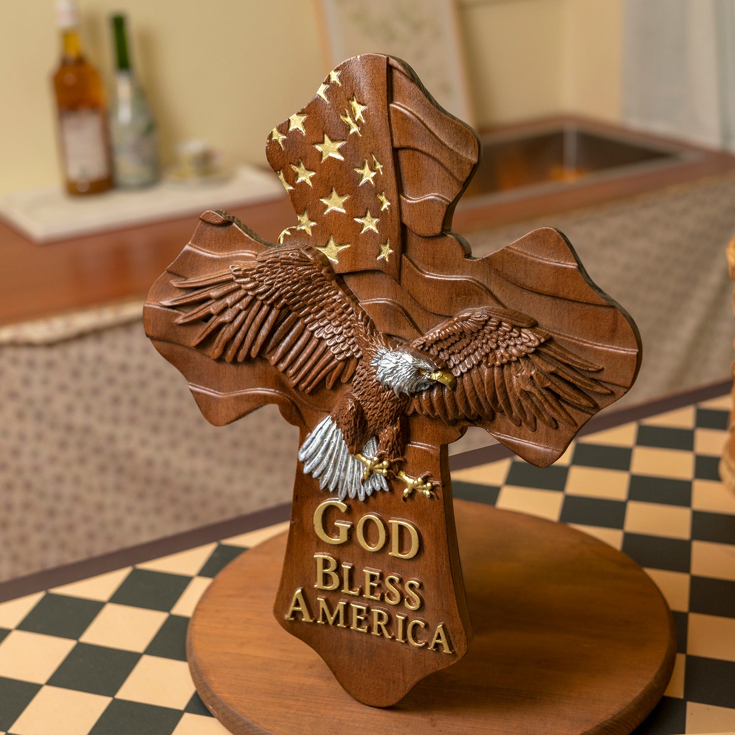 USA Wood carving,American Eagle Wooden Cross,God Bless America,wooden wall hanging,christian gift