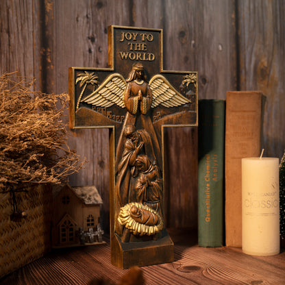 Jesus Christ the Savior Decorative Christian Cross,Nativity Cross,Joy to the world,Nativity Scene
