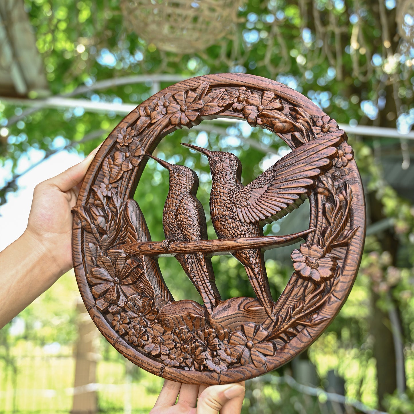 Natural Beauty Hummingbird Hollow Wood Carving Wall decor,wooden wall decoration