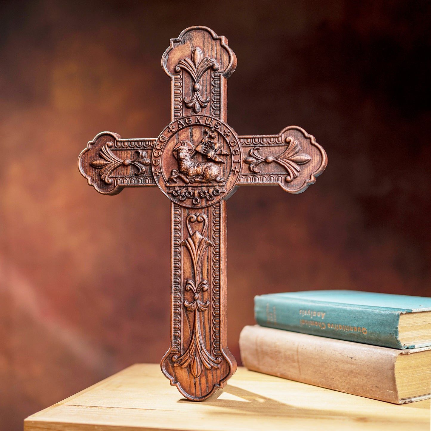 Lamb of God Wood Carving Cross Wall Decor,Paschal lamb,wooden wall decoration,carved tabletop