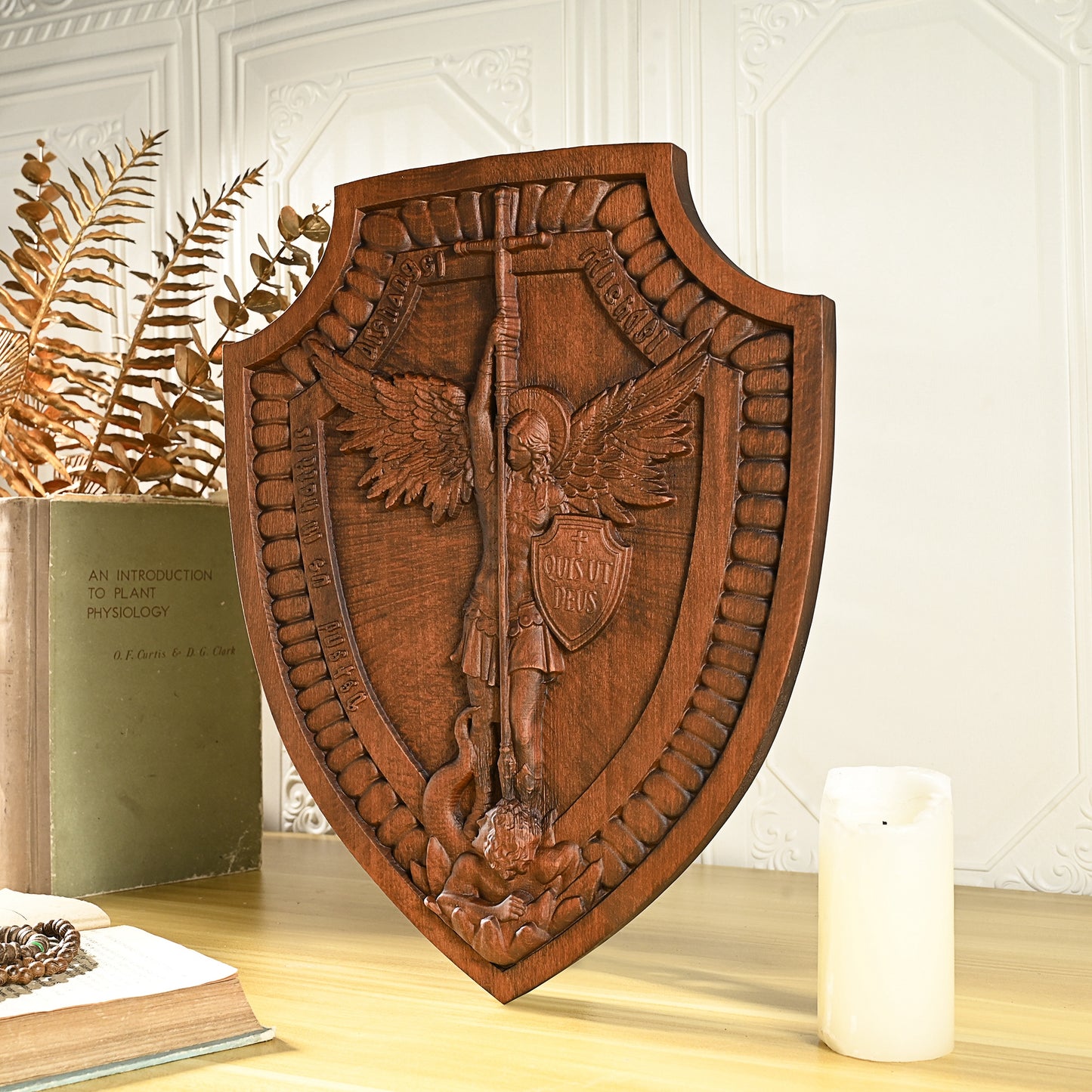 Wood carving Guardian Angel,Archangel Shield Michael Solid wood carving gift,Angels and Archangels Natural wood amulet